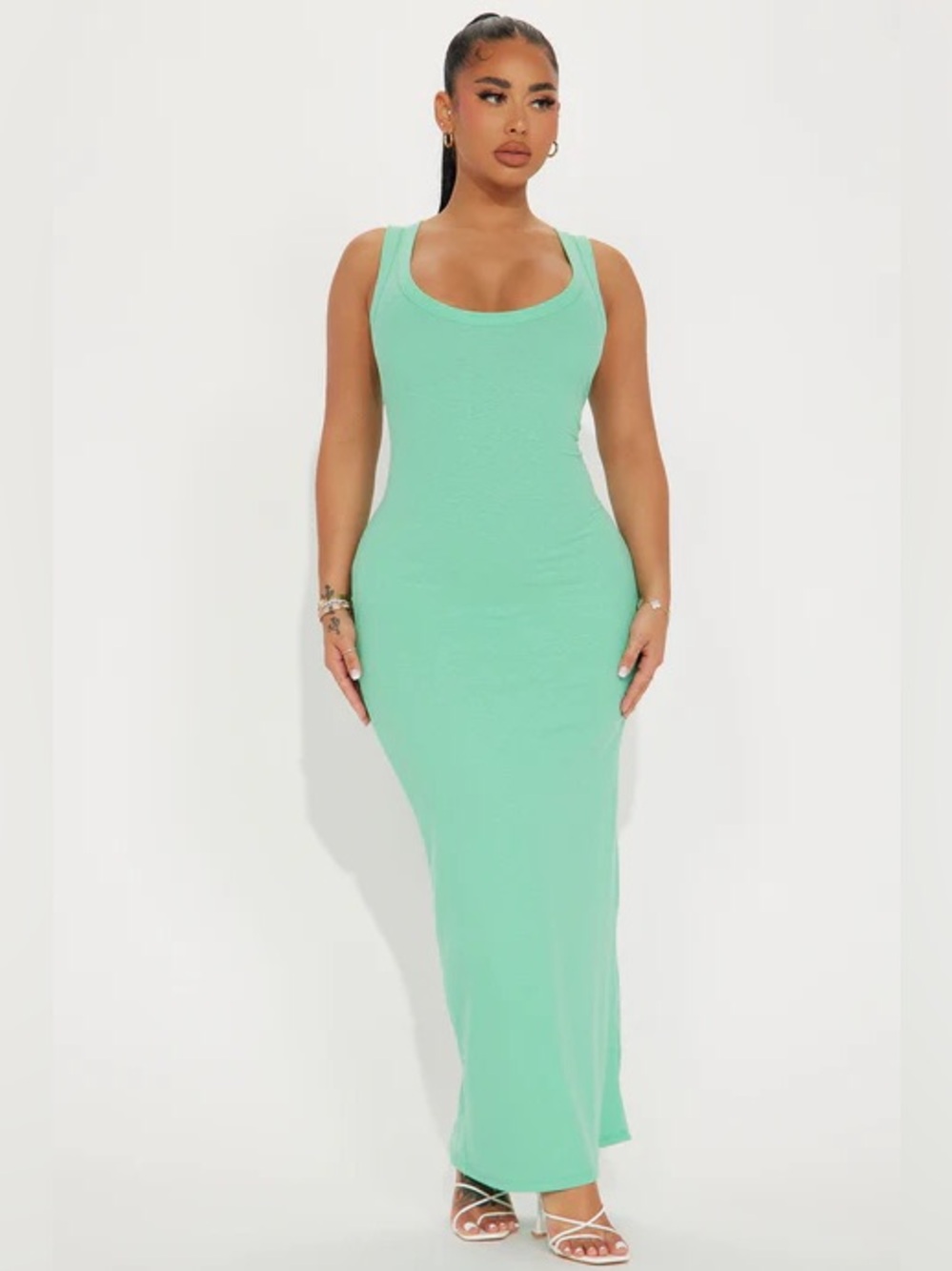 Fashion Nova Mint Green Scoop Neck Bodycon Maxi Dress